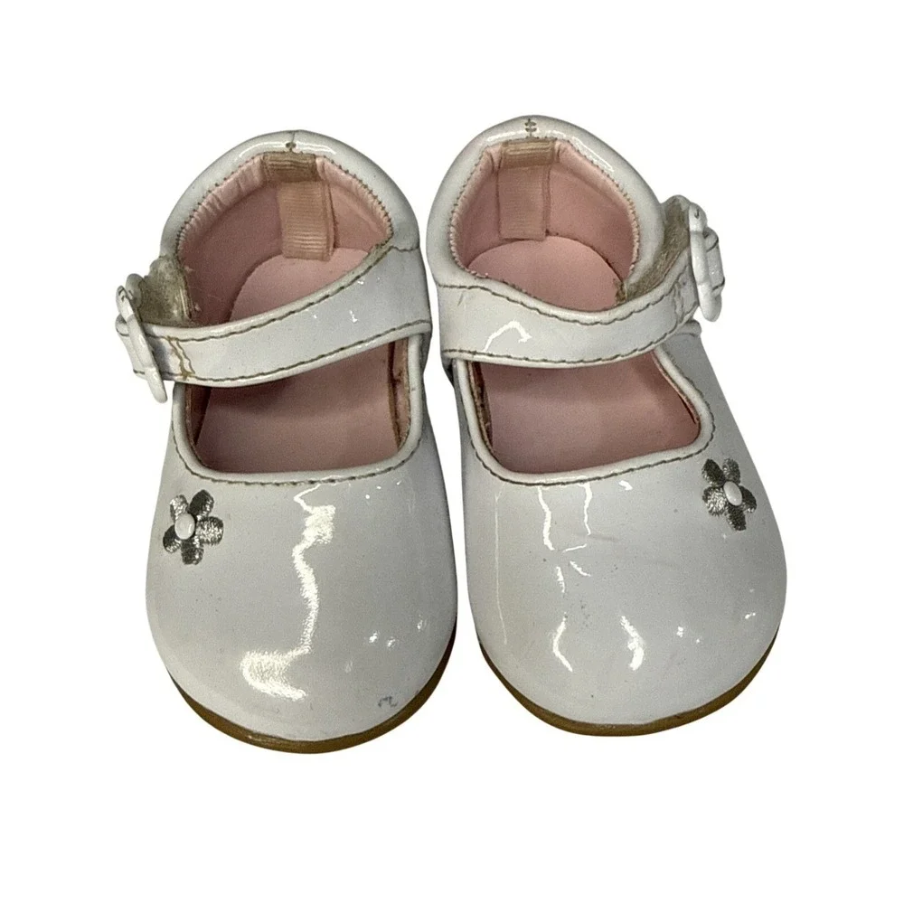 Mary Jane‎ Style White Dress Shoes With Flower Baby Girls Size 2